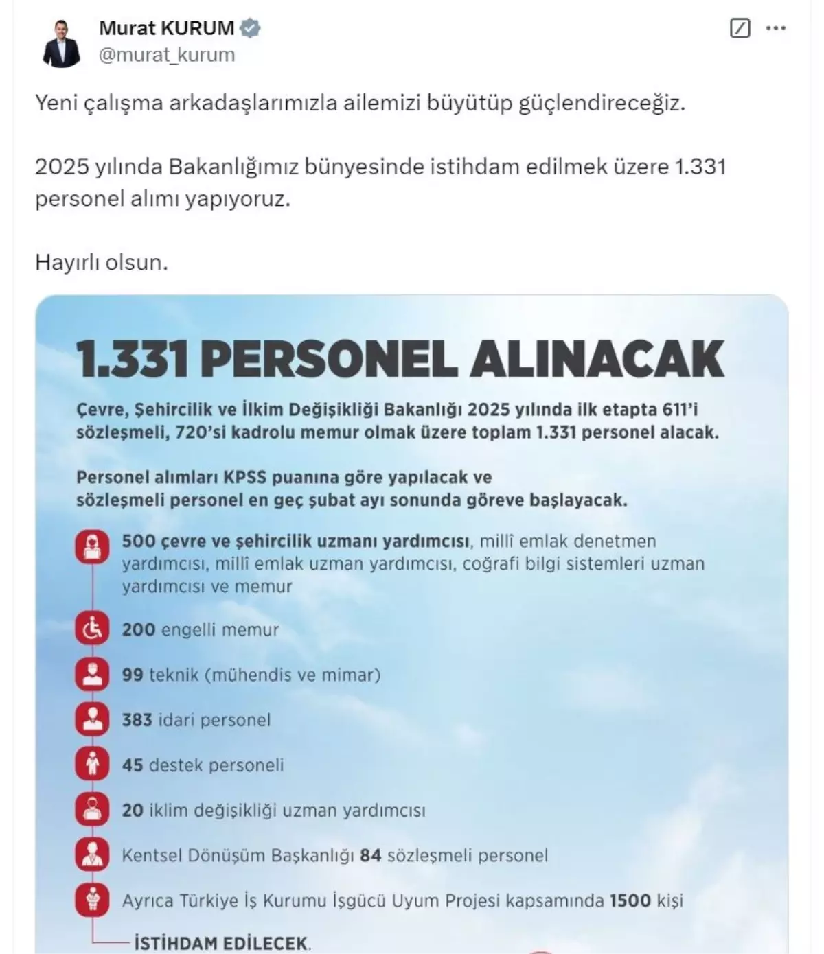 Çevre Bakanlığı 2025\'te 1331 Personel Alacak