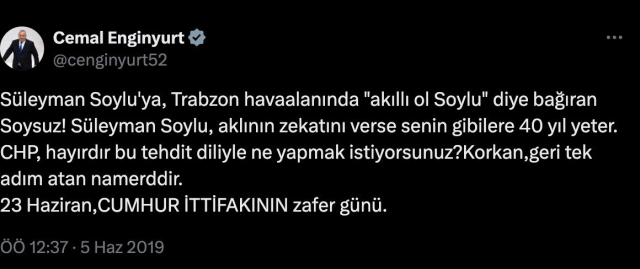 Soylu'dan Enginyurt'a: Lafa bakarız laf mı diye, söyleyene bakarız adam mı diye