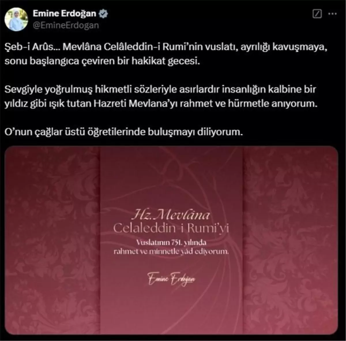 Emine Erdoğan\'dan Şeb-i Arus paylaşımı