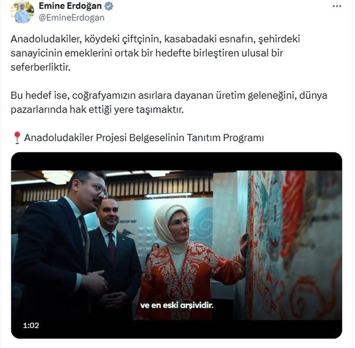Emine Erdoğan: \'Anadoludakiler\' ulusal bir seferberliktir
