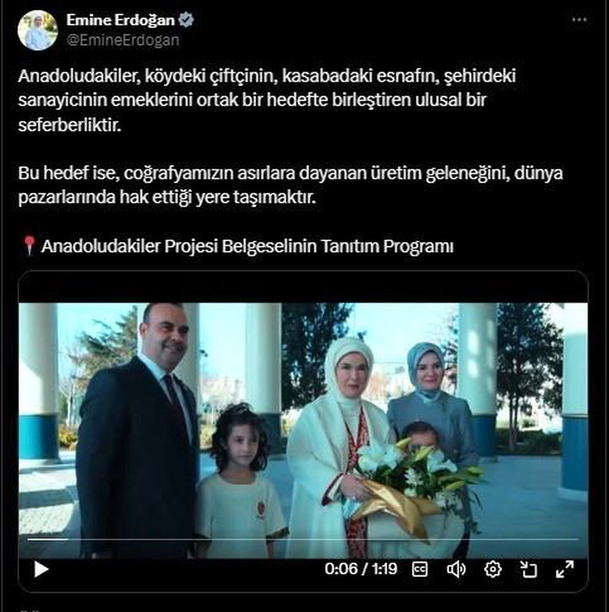 Emine Erdoğan: Anadoludakiler Projesi Ulusal Bir Seferberlik