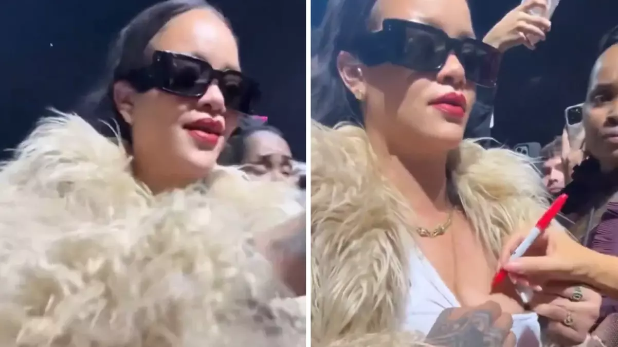 Rihanna konserde göğsünü açıp Mariah Carey\'e imzalattı