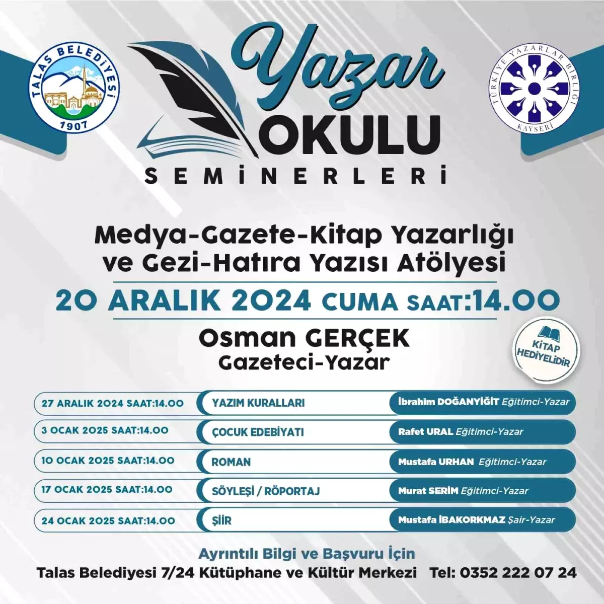 Talas\'ta Yazar Okulu Seminerleri Devam Ediyor