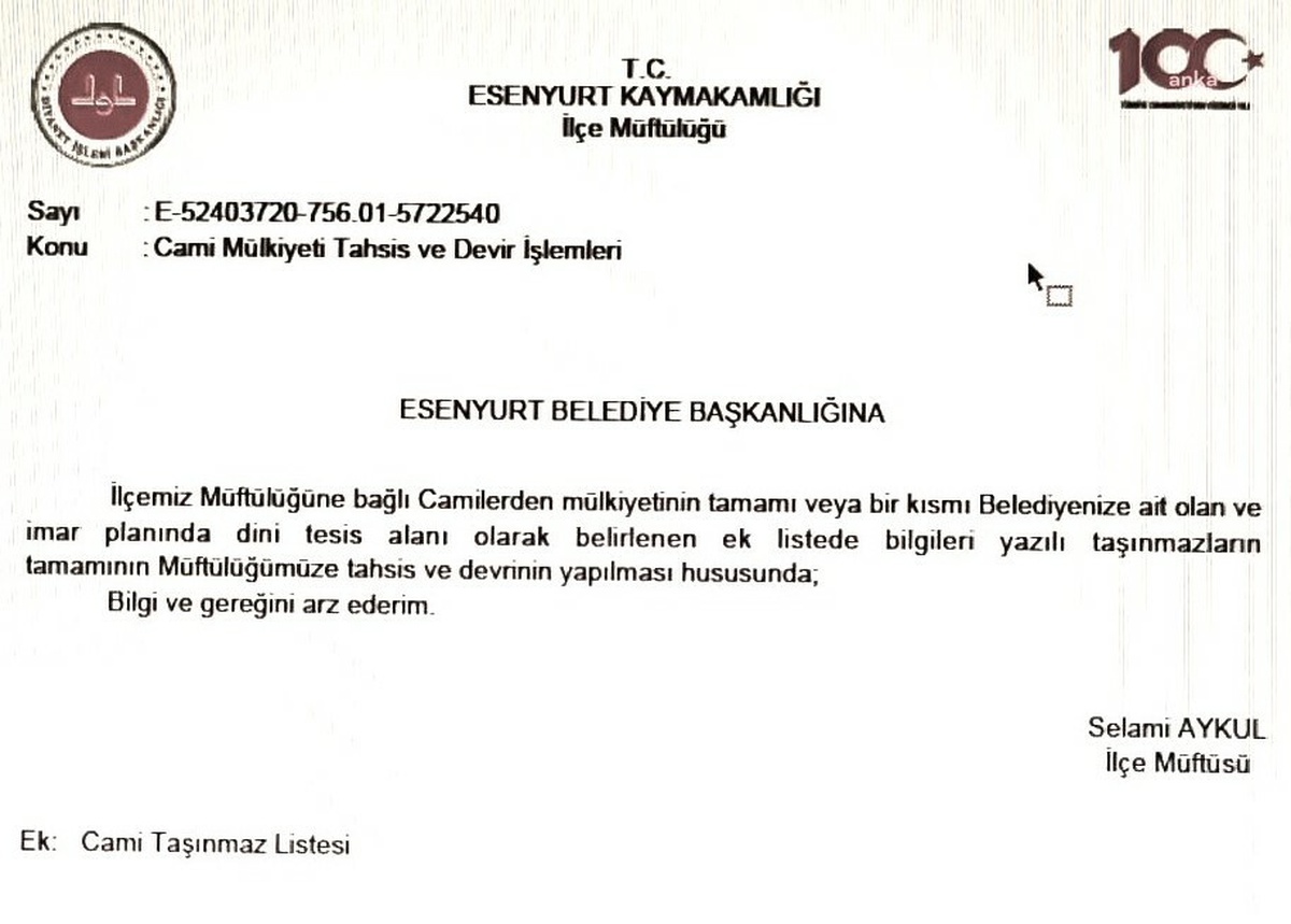 Esenyurt\'ta Kayyum Cami Mülklerini Müftülüğe Devretti
