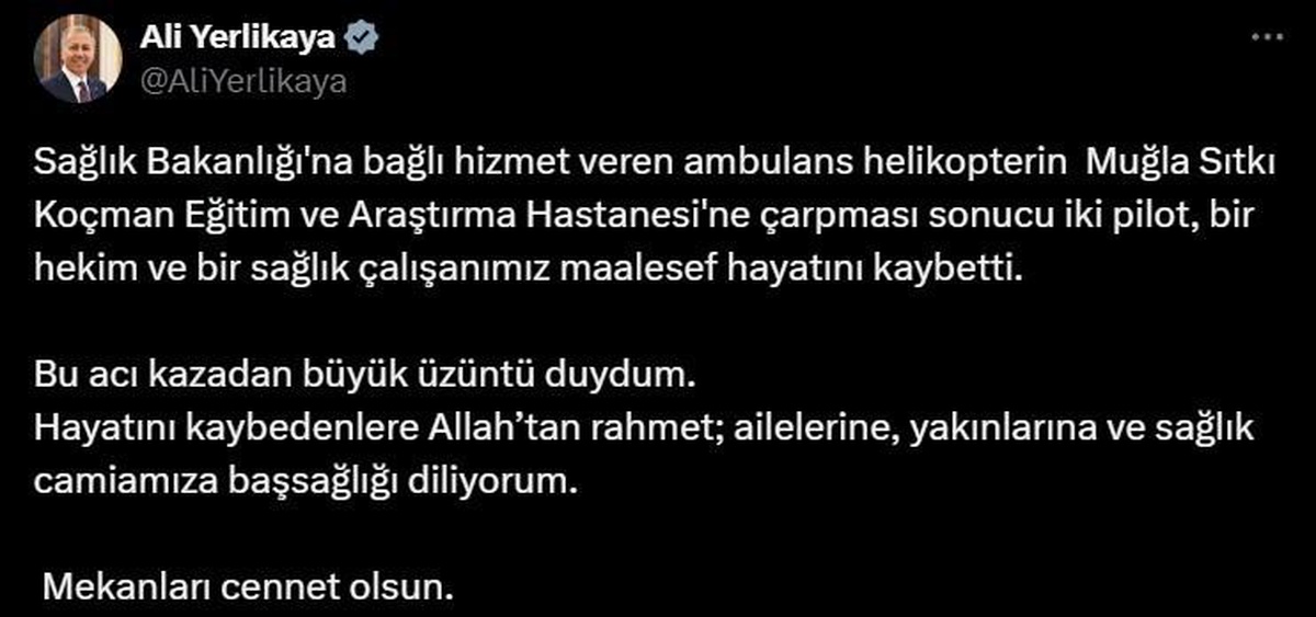 Bakanlar\'dan helikopter kazasında vefat edenlere rahmet mesajı