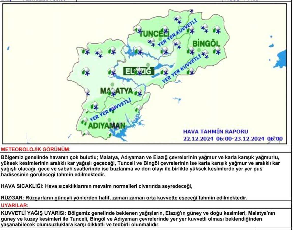 Bölgeye Kuvvetli Yağış Uyarısı