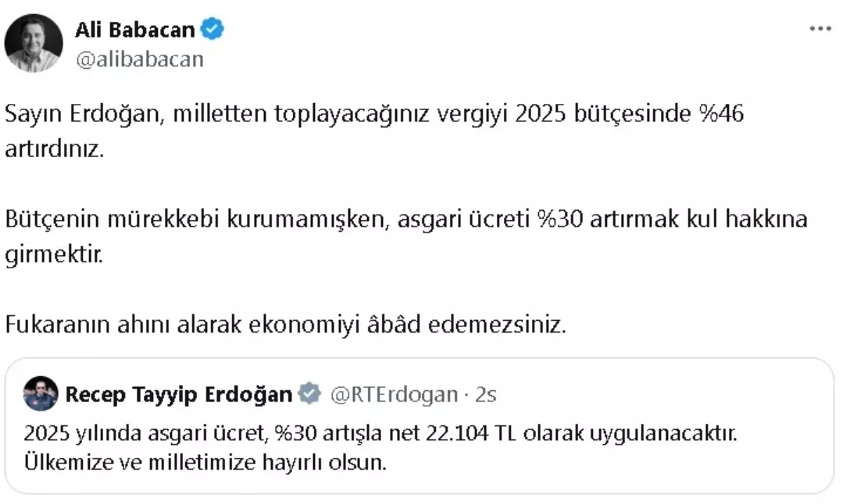 Babacan\'dan Asgari Ücret Eleştirisi