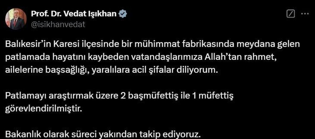 Bakan Işıkhan\'dan Patlama Mesajı