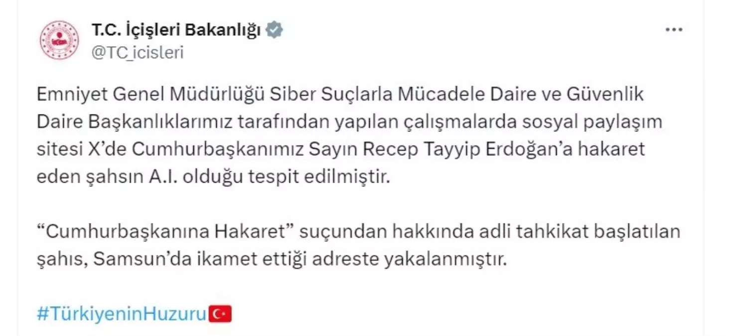 Sosyal medyada Cumhurbaşkanına hakaret eden kişi yakalandı