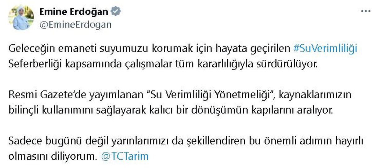 Emine Erdoğan: \'Su Verimliliği Yönetmeliği\', kalıcı dönüşümün kapılarını aralıyor
