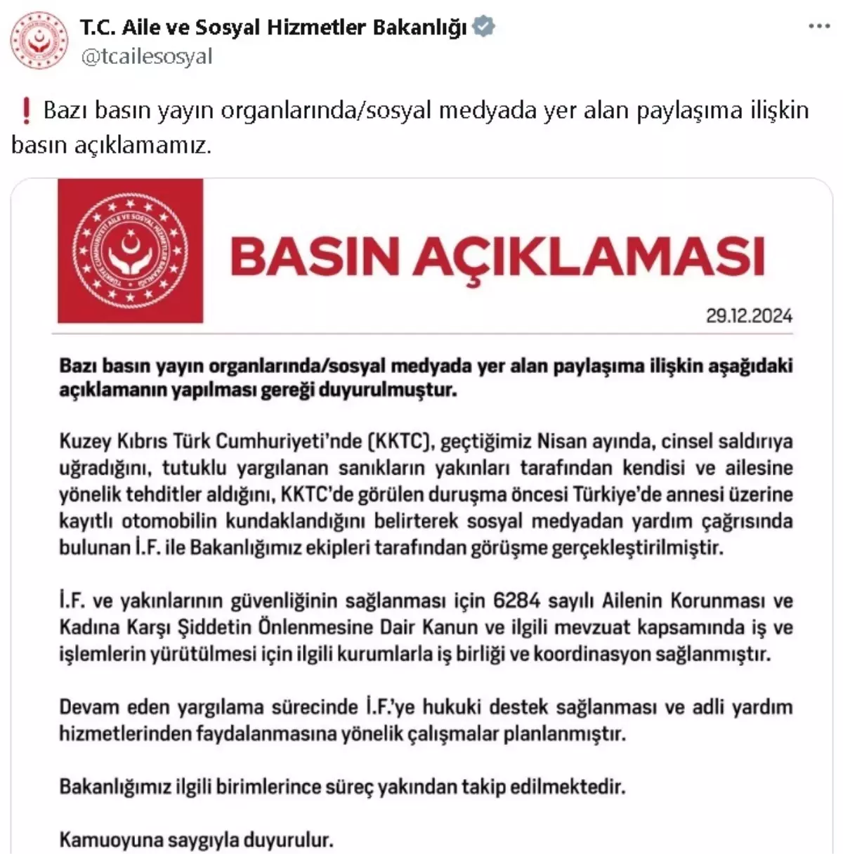 KKTC\'de Cinsel Saldırıya Uğrayan İ.F.\'ye Bakanlıktan Hukuki Destek