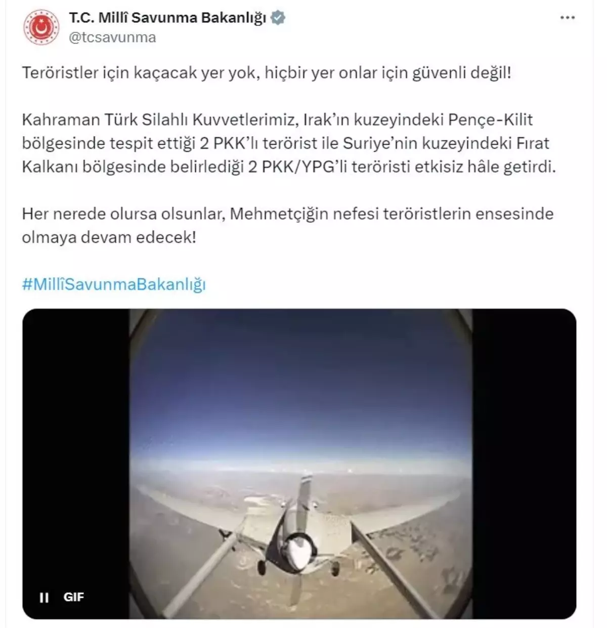 MSB, PKK ve YPG\'li 4 Teröristi Etkisiz Hale Getirdi