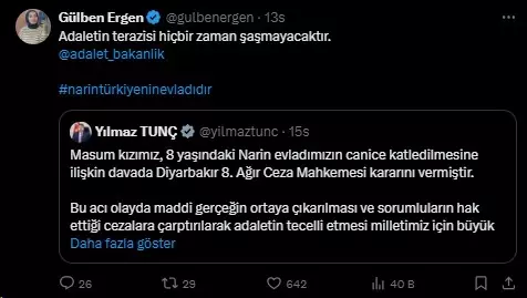 Narin cinayeti davasında karar açıklandı, ünlülerden paylaşım yağdı