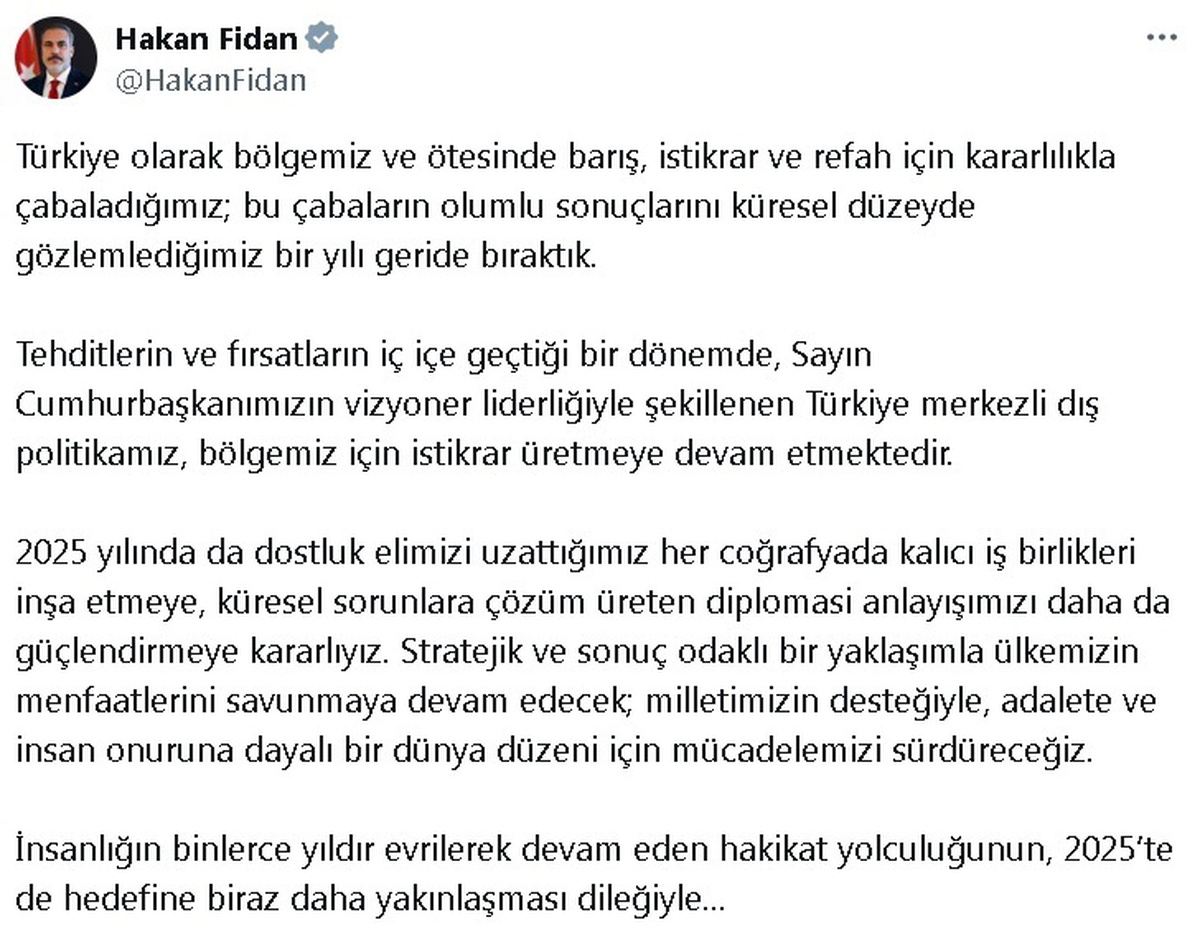 Dışişleri Bakanı Hakan Fidan\'dan 2025 Mesajı