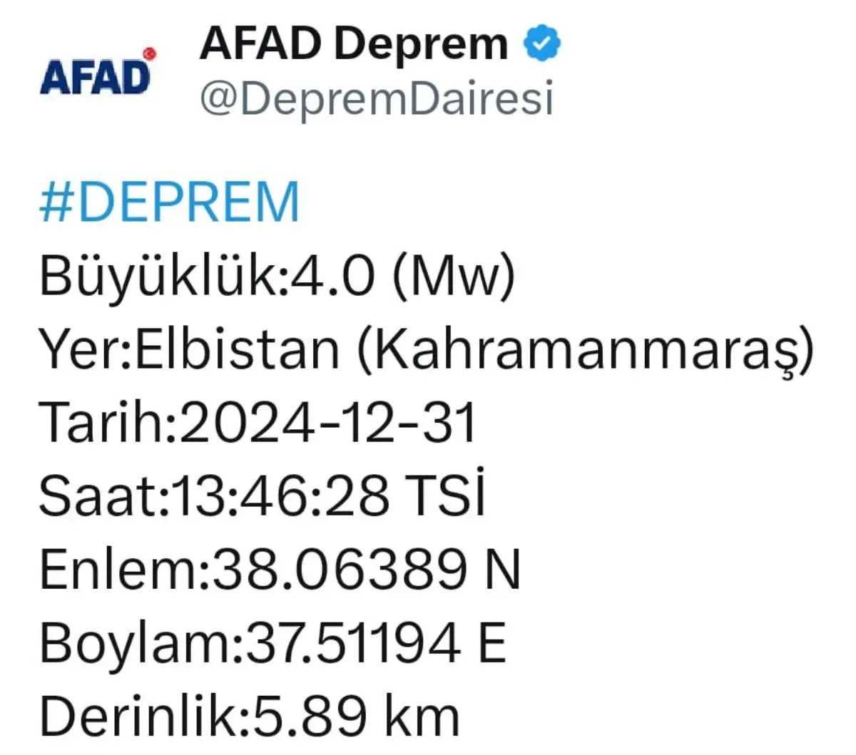 Kahramanmaraş\'ta 4 Büyüklüğünde Deprem Meydana Geldi