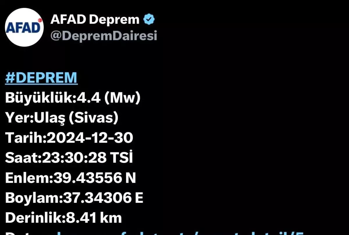 Sivas\'ta 4.4 Büyüklüğünde Deprem