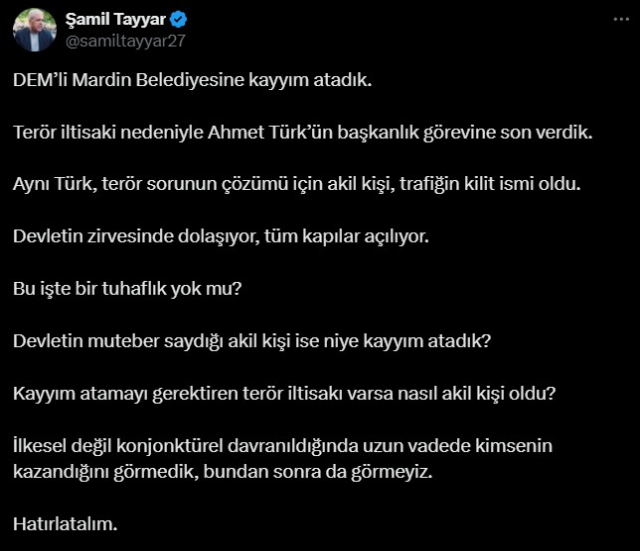 AK Partili Şamil Tayyar'dan 'Ahmet Türk' sorusu: Bu işte bir tuhaflık yok mu?