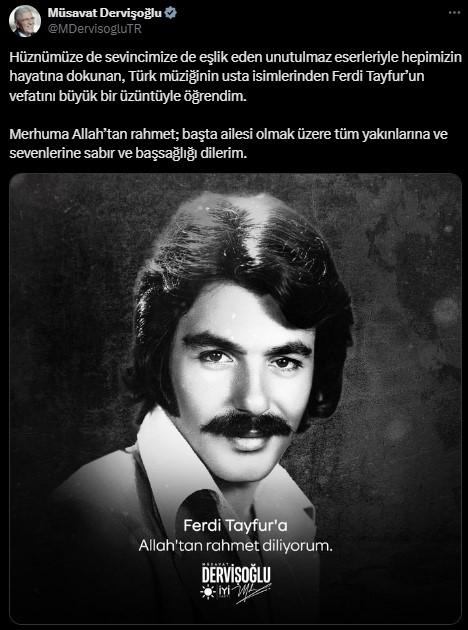  Ferdi Tayfur'un vefatının ardından ardı ardına baş sağlığı mesajları