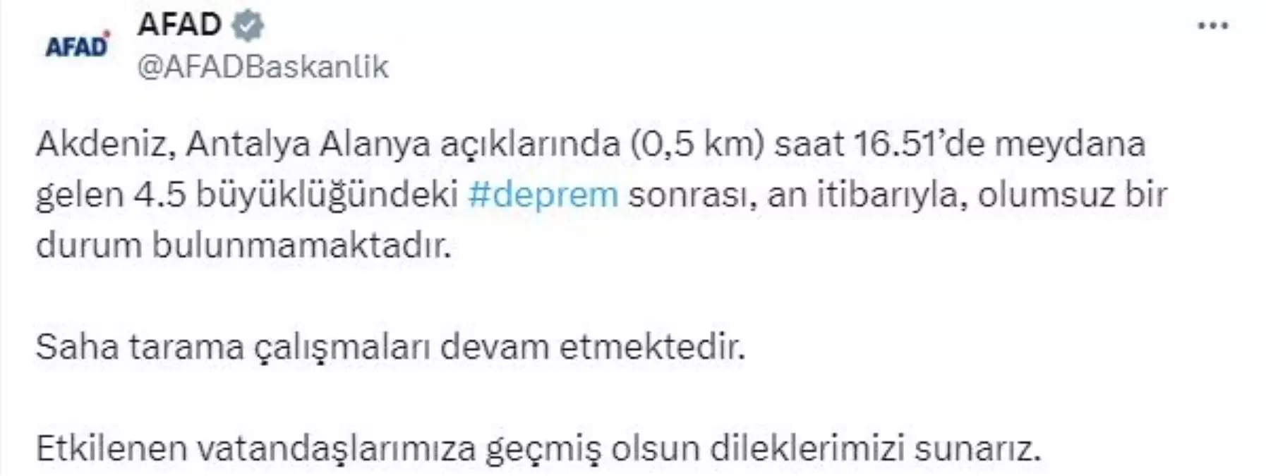 Antalya\'da 4.5 Büyüklüğünde Deprem: Olumsuz Durum Yok