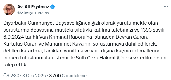 Nevzat Bahtiyar'ın avukatı 3 ismin daha soruşturmaya dahil edilmesini talep etti