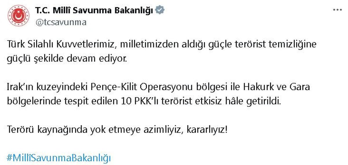 Irak\'ın Kuzeyinde 10 PKK\'lı Terörist Etkisiz Hale Getirildi