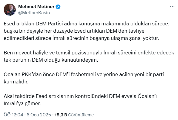 AK Partili Mehmet Metiner'den DEM Partili ismin İmralı tehdidine olay yanıt