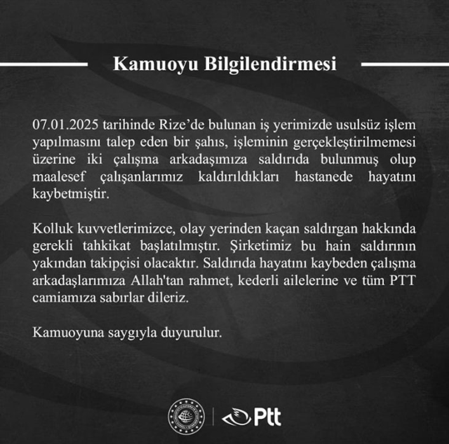 Rize'de PTT binasına silahlı saldırı: 2 kişi hayatını kaybetti