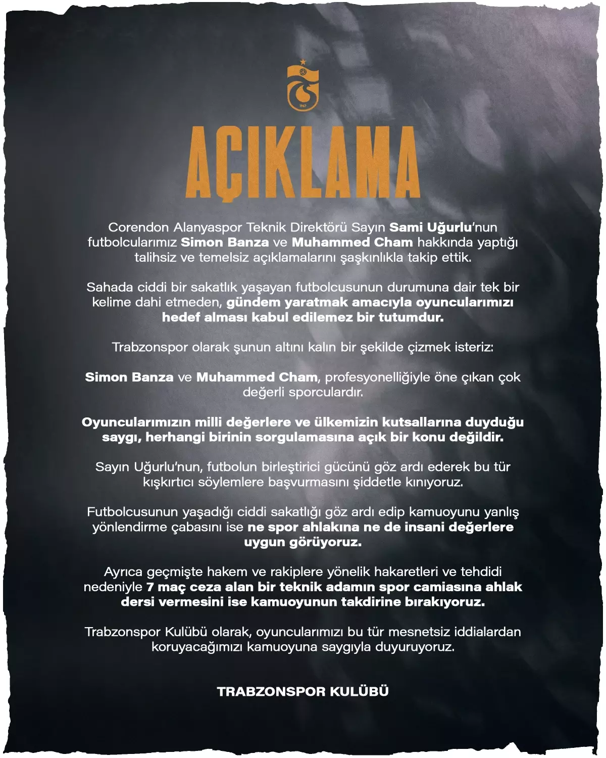 Trabzonspor\'dan Alanyaspor Teknik Direktörüne Tepki