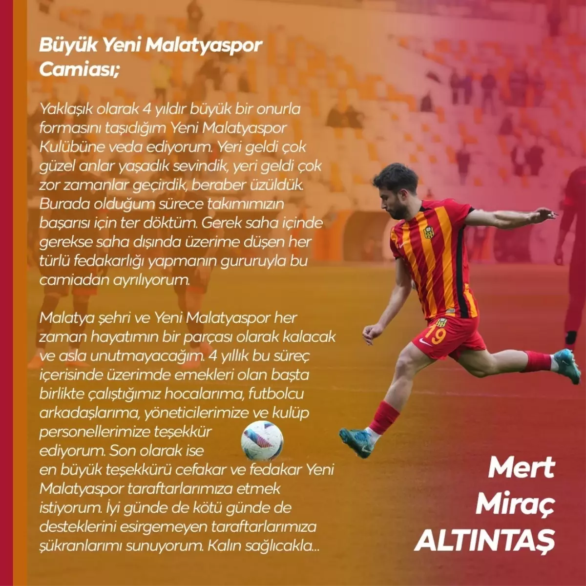 Mert Miraç Altındaş, Yeni Malatyaspor\'a Veda Etti