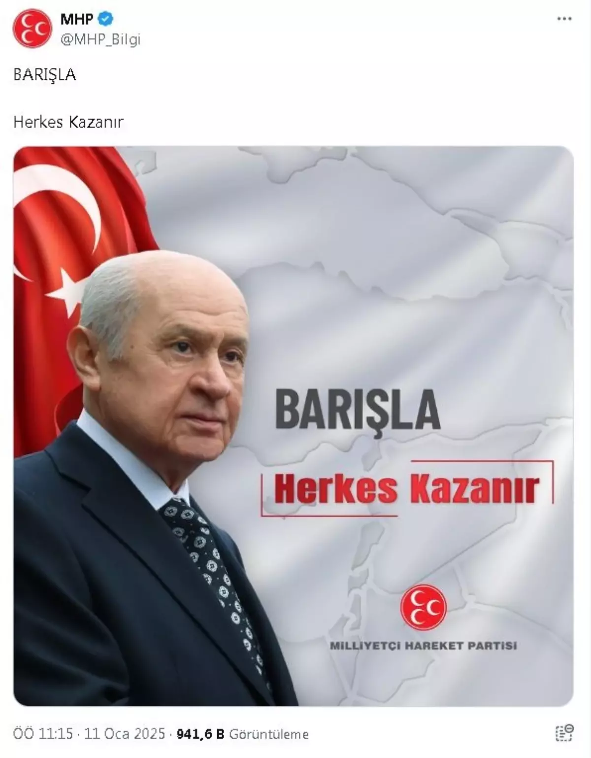 MHP\'den \'Barışla herkes kazanır\' paylaşımı