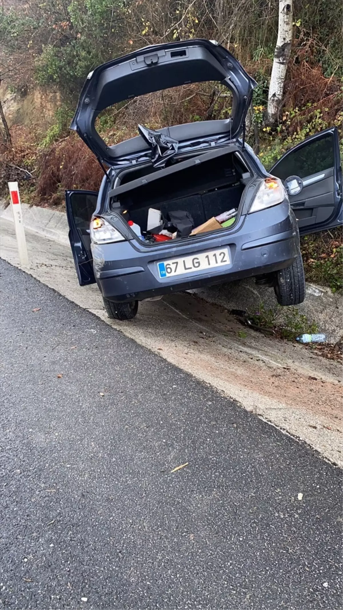 Düzce\'de Otomobil Su Kanalına Çarptı