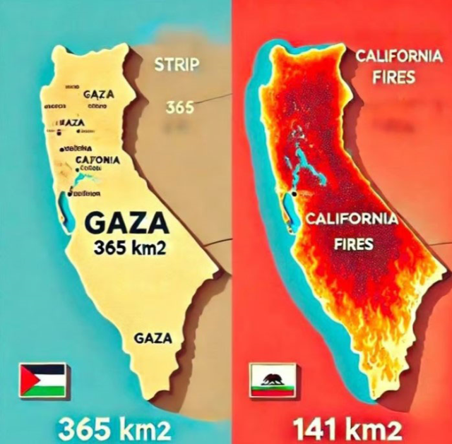 ABD'nin California Eyaletindeki Yangınlar ve Gazze Şeridi'nin Haritası Arasındaki Benzerlik Gündemde