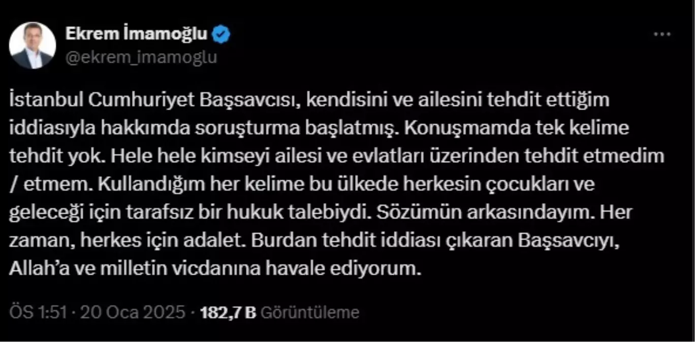 İmamoğlu\'na Soruşturma: Başsavcıya Yönelik İfadeler Gündemde