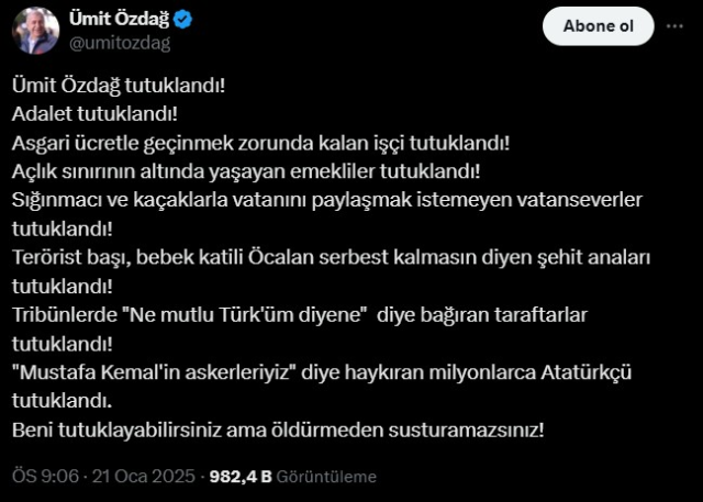 Ümit Özdağ, halkı kin ve düşmanlığa tahrik suçundan tutuklandı