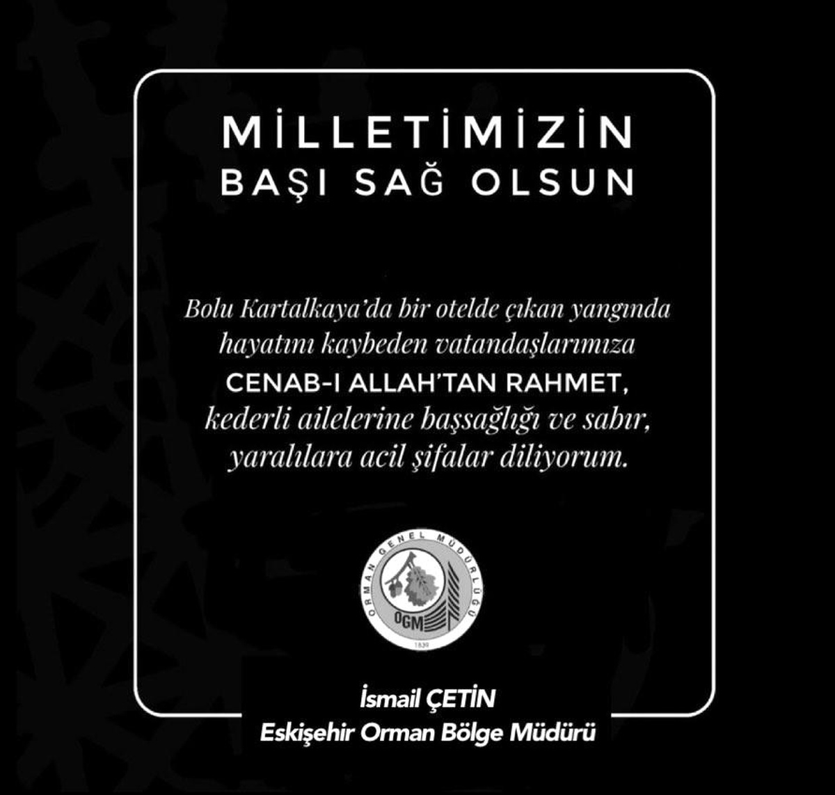 Yangın Faciası İçin Taziye Mesajı
