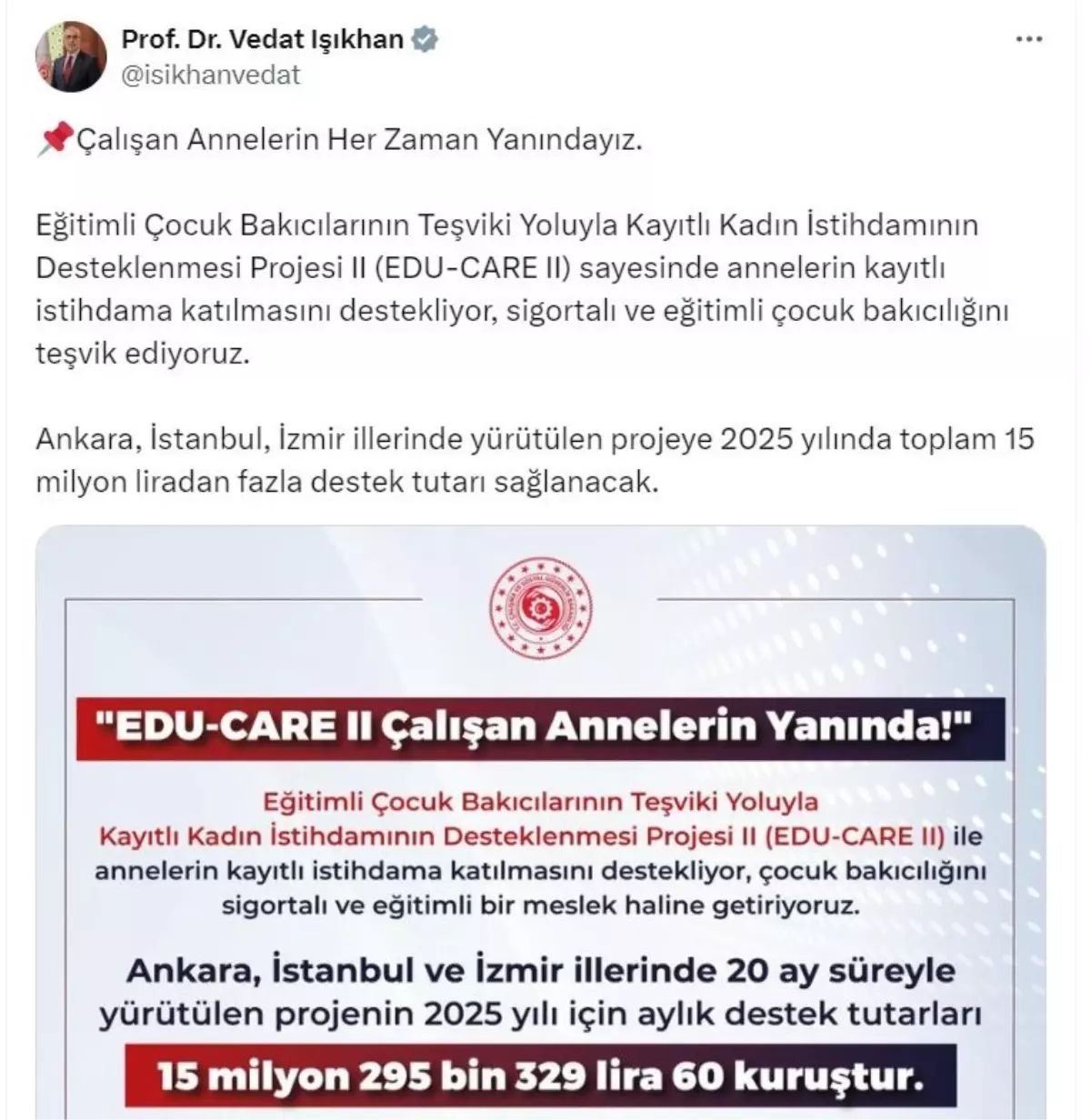 Bakan Işıkhan\'dan Annelere Destek Projesi