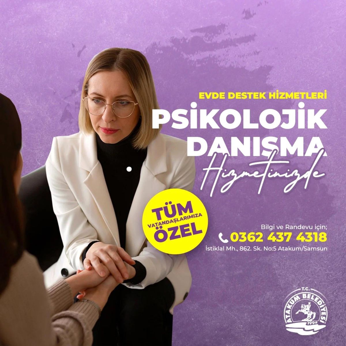 Atakum Belediyesi\'nden Ücretsiz Psikolojik Danışmanlık Hizmeti