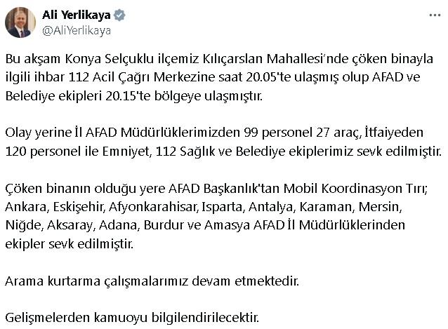 Konya'da 3 katlı bina çöktü! 2 kişi yaralı olarak kurtarıldı 5 kişi enkaz altında