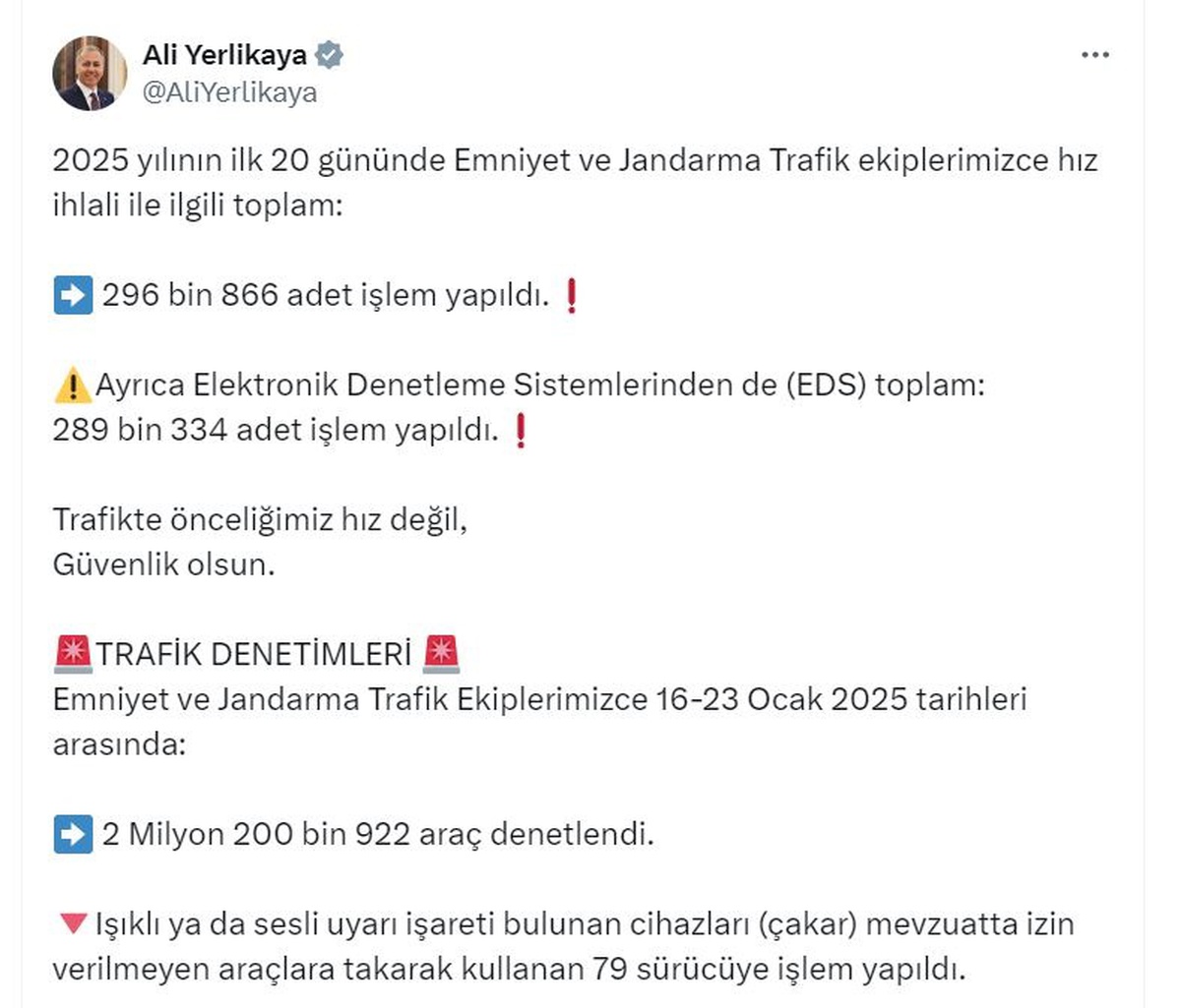 2025 Yılında Hız İhlalleri İçin 296 Bin İşlem Yapıldı