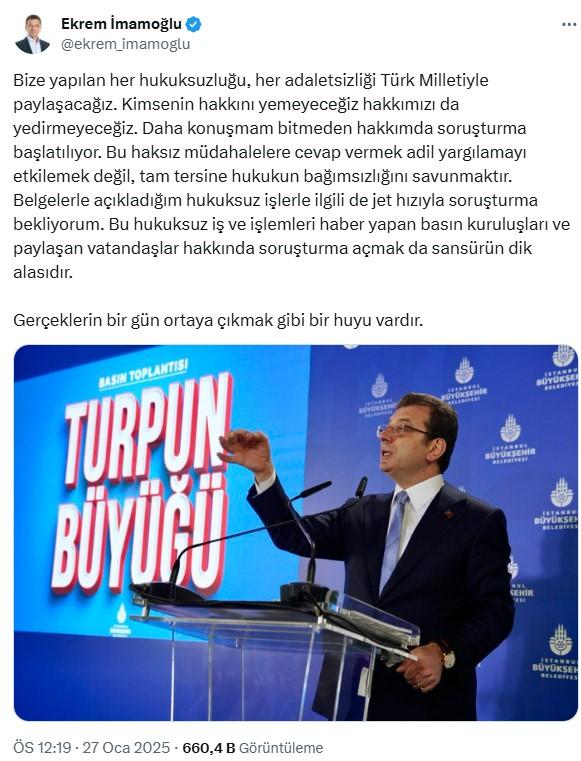 Hakkında soruşturma başlatılan İmamoğlu savcılığa çağrıldı