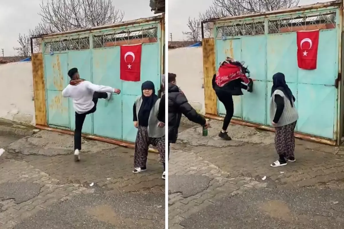 Bir garip asker eğlencesi! Yaşlı kadın olan biteni şaşkınlıkla izledi