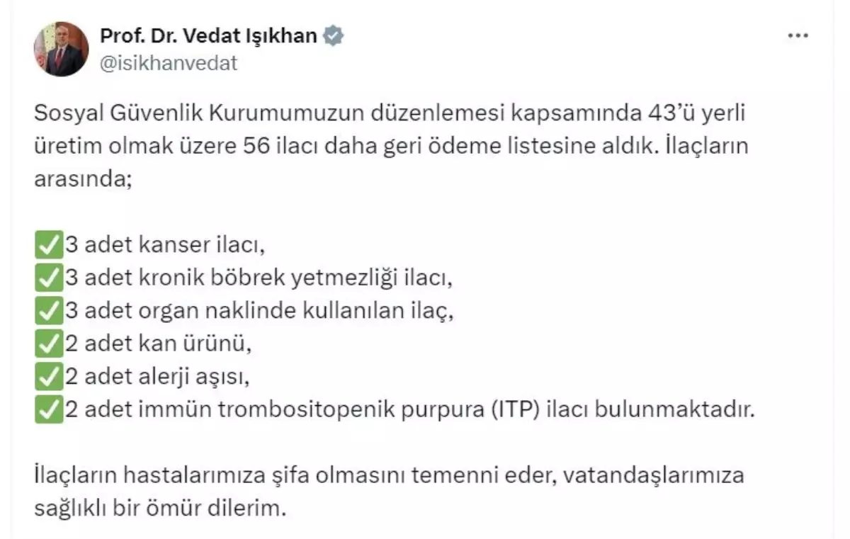 56 Yeni İlaç Geri Ödeme Listesine Alındı