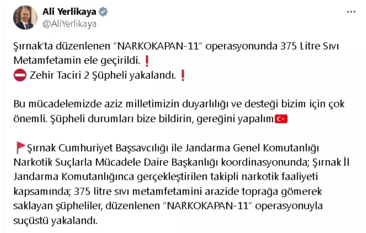 Şırnak\'ta Narkotik Operasyonunda 375 Litre Metamfetamin Ele Geçirildi