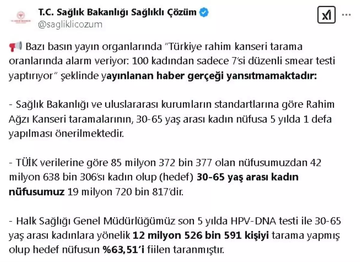 Sağlık Bakanlığı, Rahim Ağzı Kanseri Taramalarında Son Durumu Açıkladı