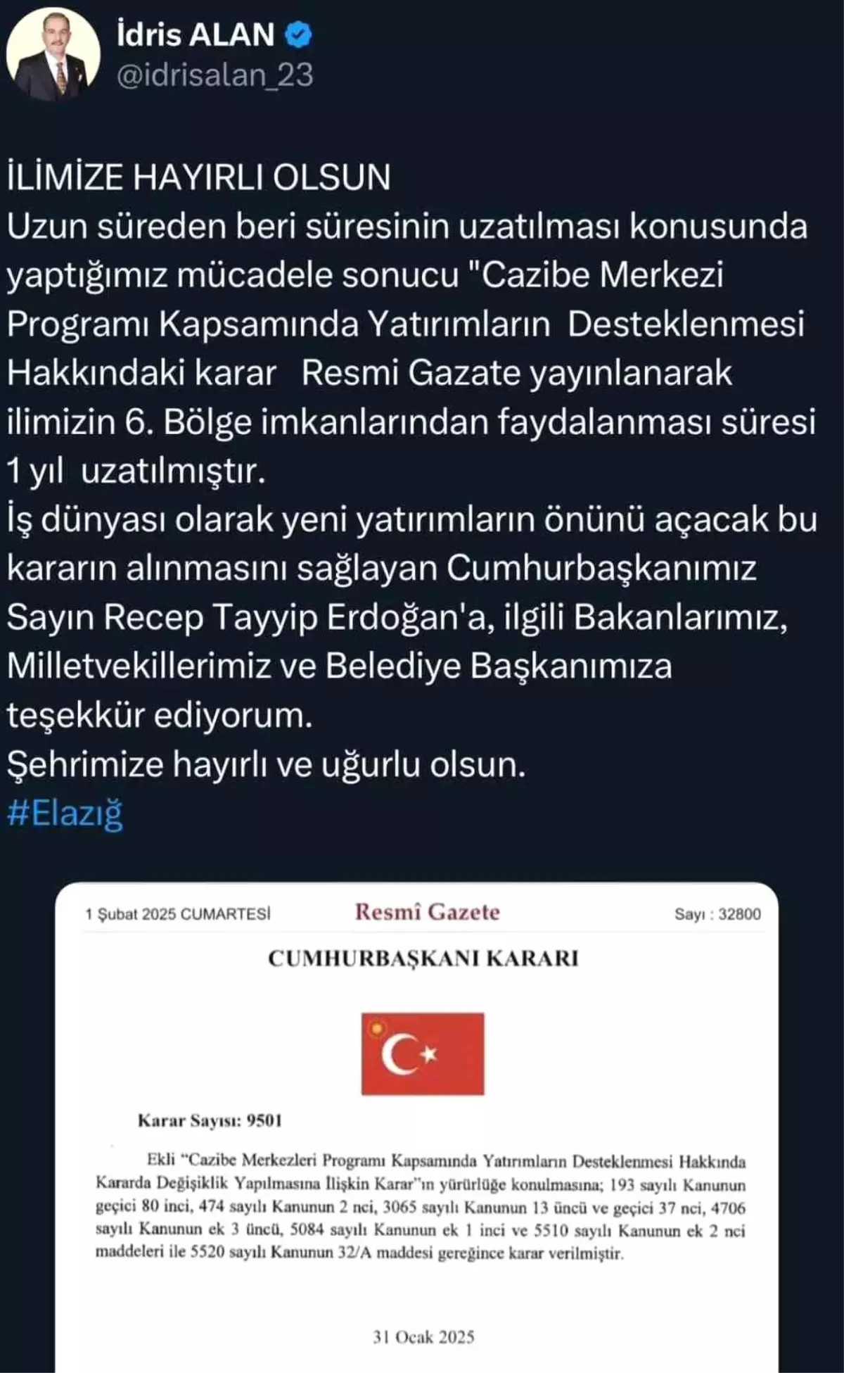 Başkan Alan müjdeyi verdi, 6 bölge teşvikleri bir yıl uzatıldı