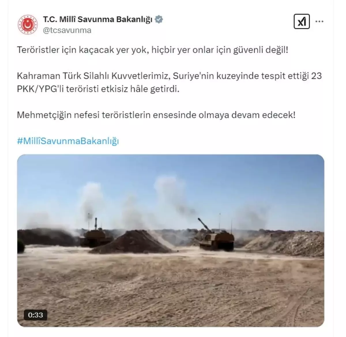Suriye\'nin Kuzeyinde 23 PKK/YPG\'li Terörist Etkisiz Hale Getirildi