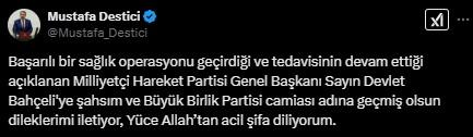 MHP Genel Başkanı Devlet Bahçeli'nin Başarılı Kalp Operasyonu Sonrası Geçmiş Olsun Mesajları Yağdı