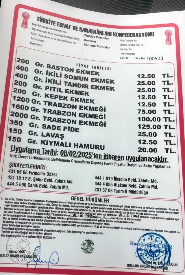 Samsun'da Ekmek ve Simit Fiyatlarına Yüzde 25 Zam