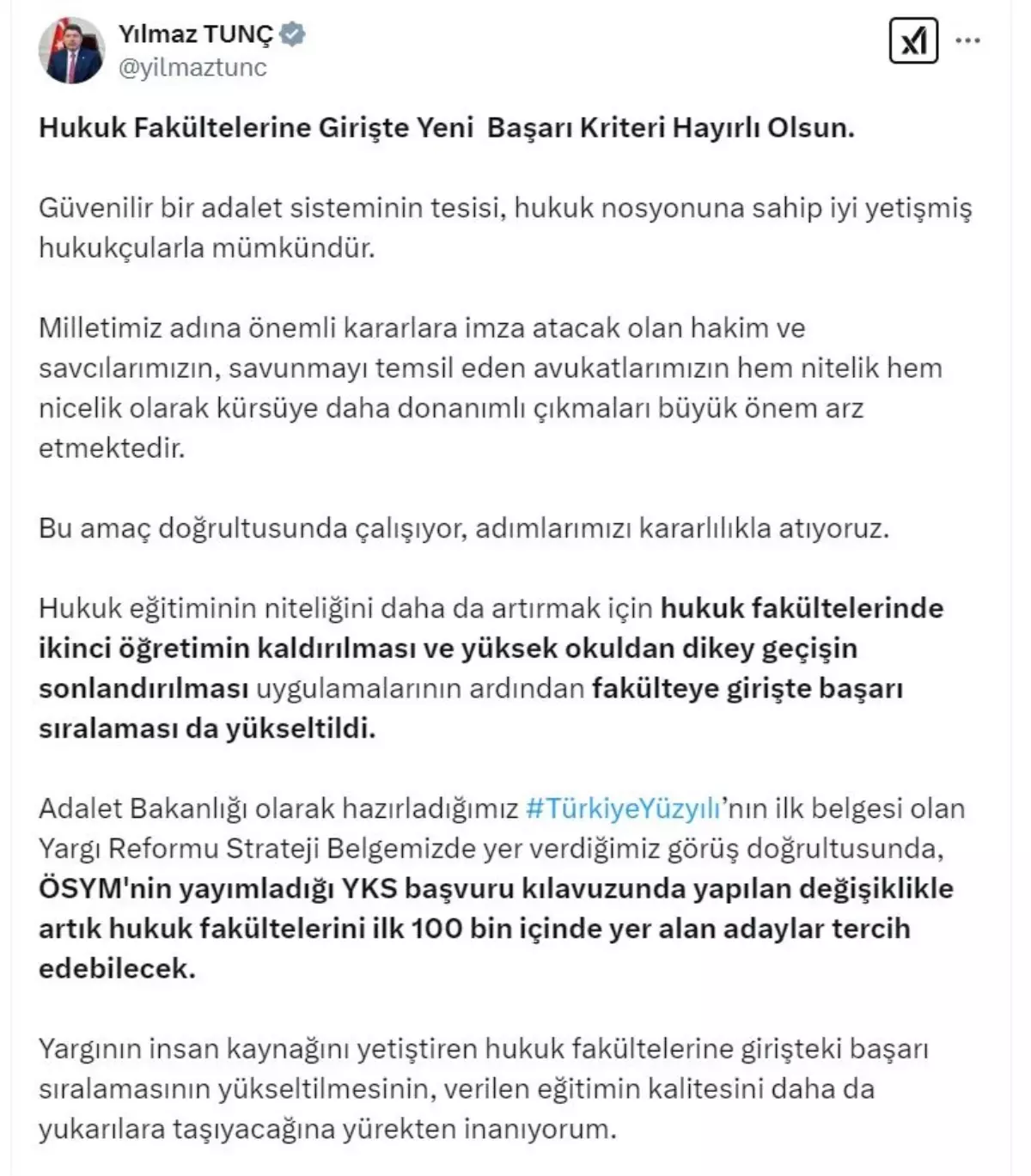 Hukuk Fakültelerine Girişte Yeni Başarı Kriteri Belirlendi