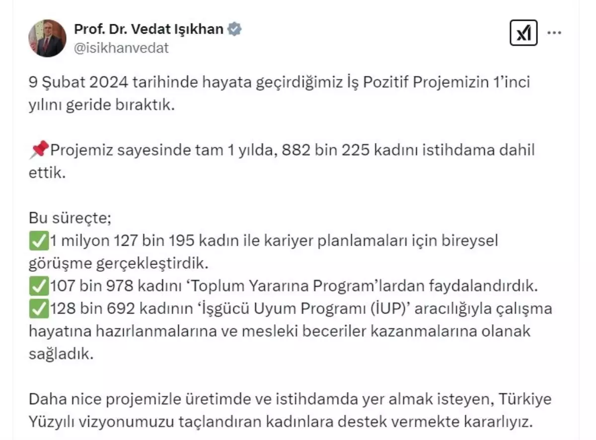 İş Pozitif Projesi\'nin 1. Yılında 882 Bin Kadın İstihdama Dahil Edildi